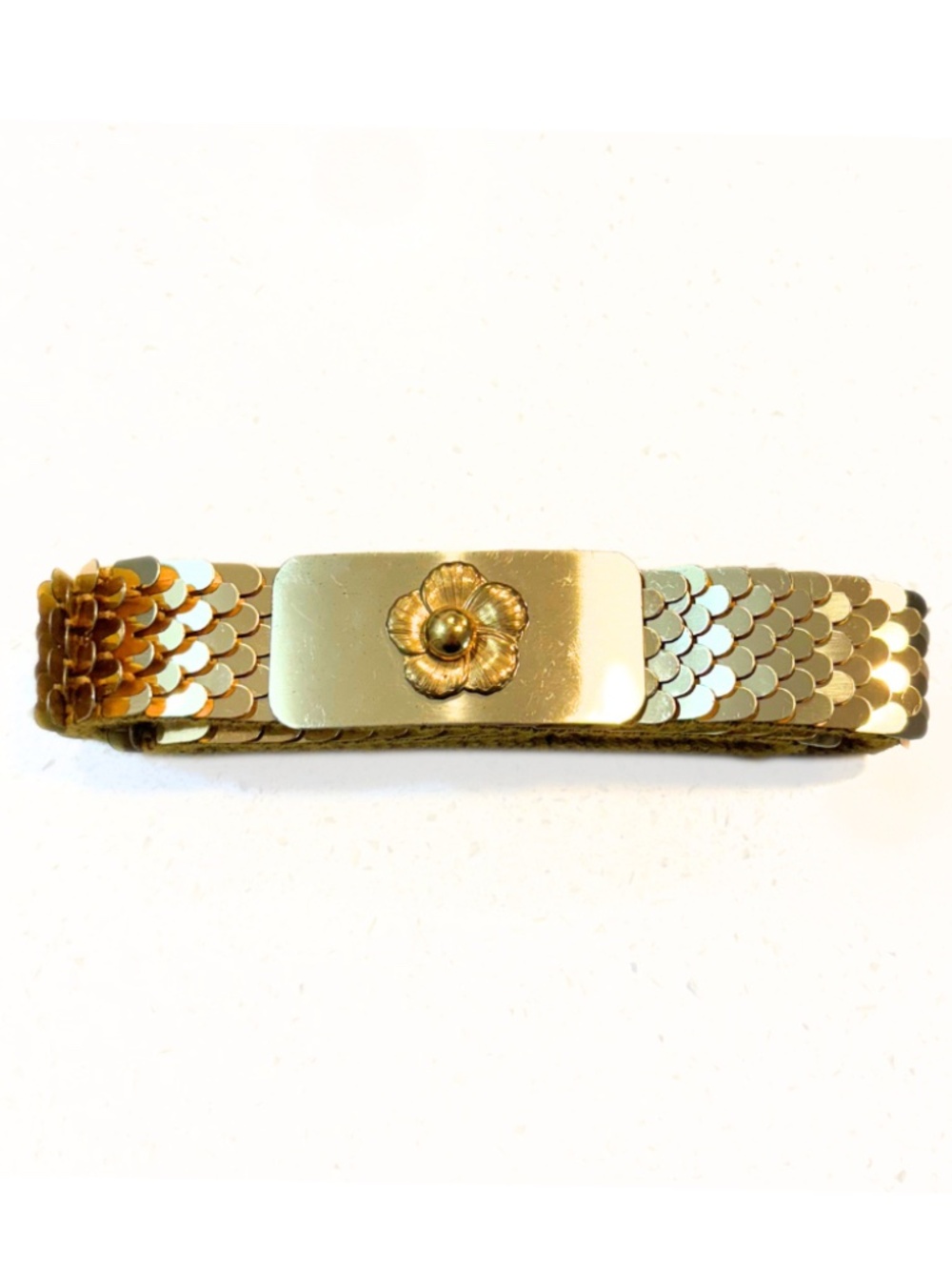 Vintage Gold Stretch Belt with a Floral Clasp One Size